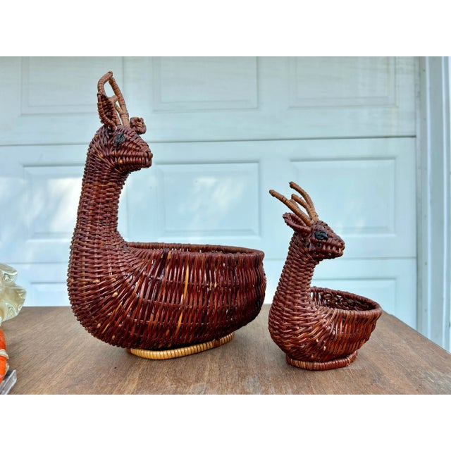 Rustic Vintage Wicker Deer/Reindeer Nesting Baskets- A Pair For Sale - Image 3 of 8