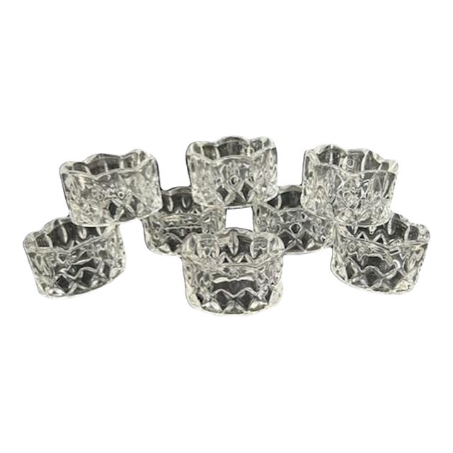 1990s Gorham King Edward Napkin Crystal Rings- Set of 8 For Sale