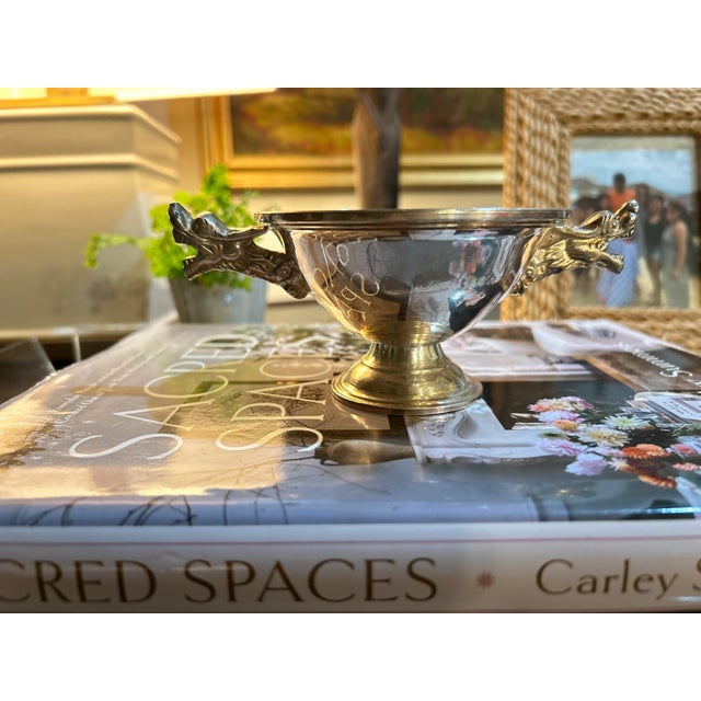 Late 19th Century Antique European Silver Plated Pedestal Bowl With Cast Dragon Handles For Sale - Image 5 of 6