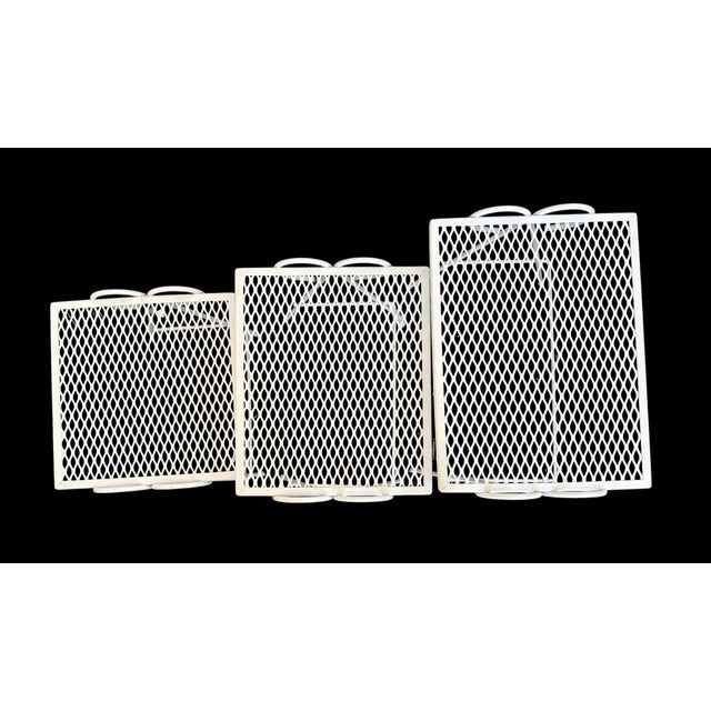 Mid 20th Century Mid-Century White Metal Mesh Nesting Garden Patio Tables or Plant Stands Woodard Styled — Set of 3 For Sale - Image 5 of 7