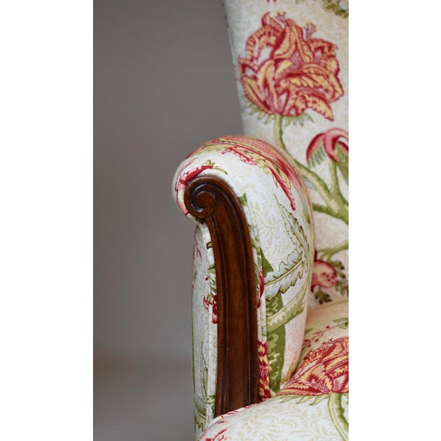 Carved Mahogany Regency Style Lounge Accent Chair, Floral Upholstery, Usa, 1940's For Sale - Image 11 of 15