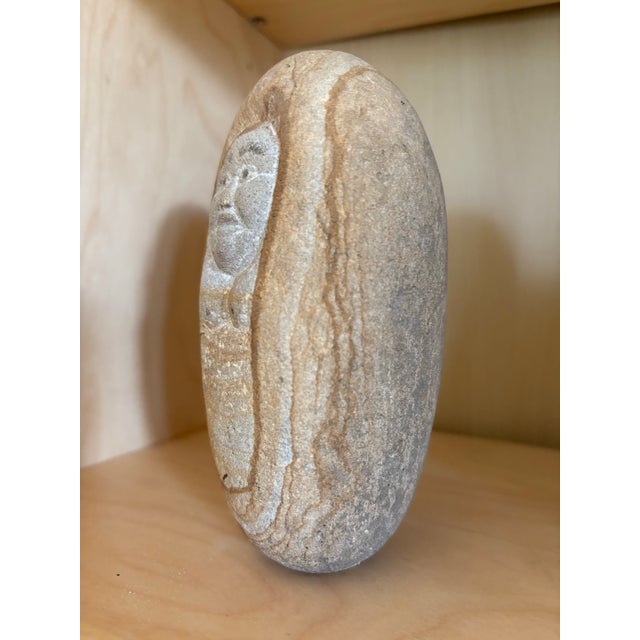 Antique Carved River Rock Sculpture of a Woman For Sale - Image 4 of 5