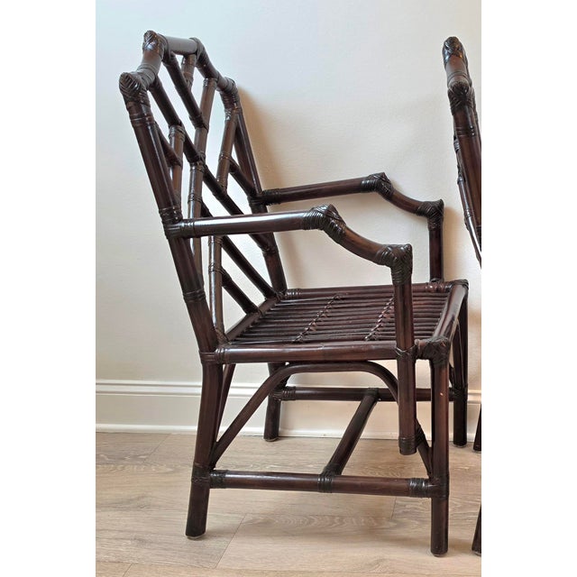 Vintage Chinese Chippendale Organic Bamboo Dining Armchairs - A Pair For Sale - Image 11 of 16