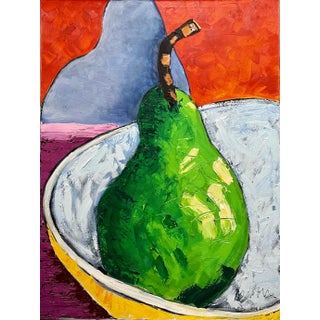 Suzanne Mears, Large Pop Art Oil Painting "Pear" Modernist Colorful Composition Suzanne Mears For Sale