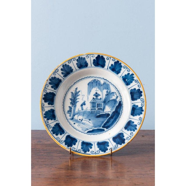 18th Century Dutch Delft Blue and White Chinoiserie Plate with Folly For Sale - Image 7 of 7