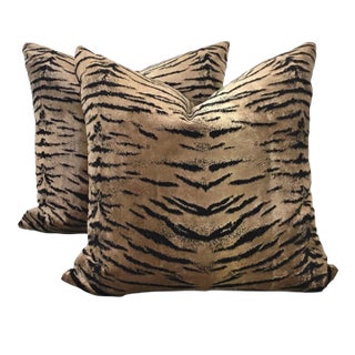 Luxe Animalia Velvet Tiger Pillows - a Pair For Sale