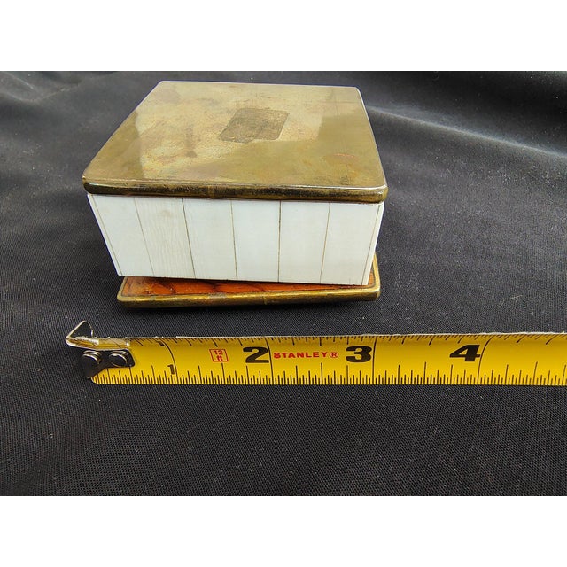 Hollywood Regency Vintage Handcrafted Bone Inlay and Brass Trim Trinket Box For Sale - Image 3 of 5