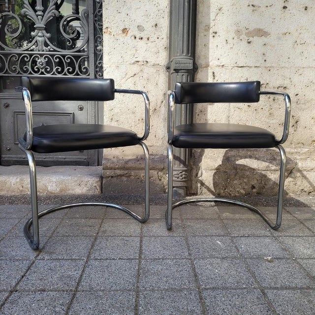 Modern Bauhaus Armchairs in Chromed Steel and Black Leather, Switzerland, 1970s, Set of 2 For Sale - Image 16 of 18