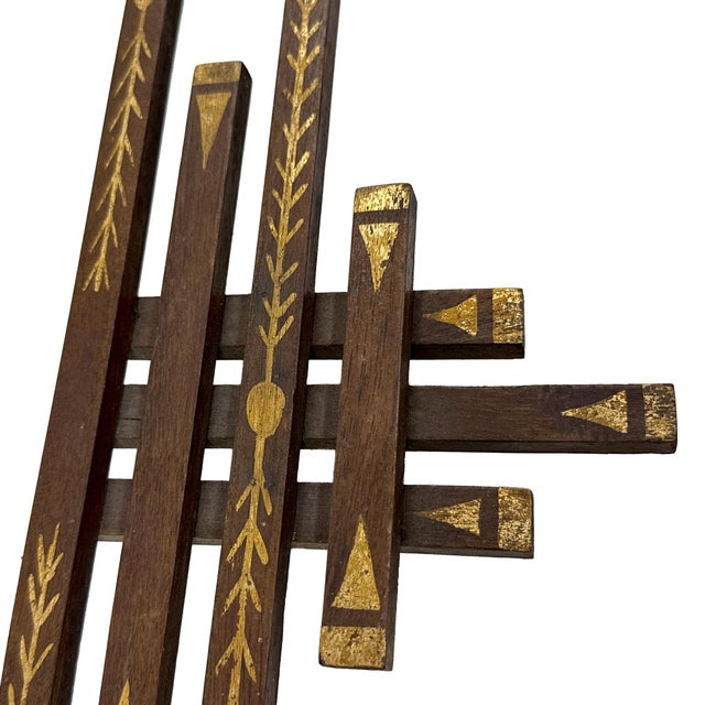 Antique 1900s Large Geometric Decorated Folk Art Wood Picture Frame - Adirondack Eastlake Style W/ Gold Painted Arrow Motif - 24.5" X 23.75" For Sale - Image 9 of 16