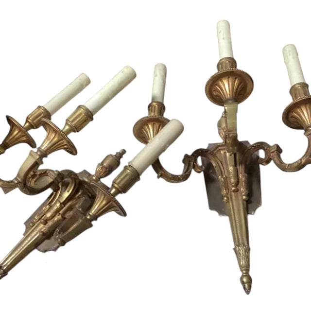 Antique French Bronze Neoclassical Light Wall Sconces - a Pair For Sale - Image 4 of 4