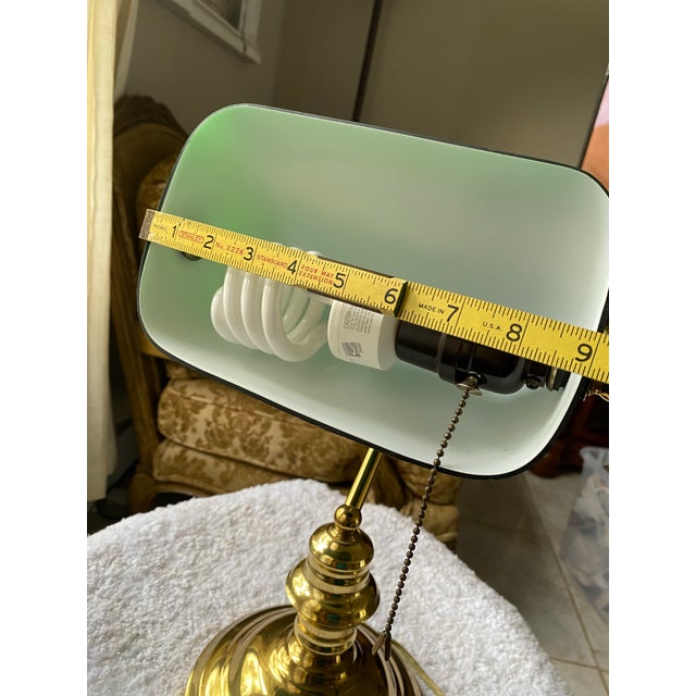 Vintage Green Glass Banker’s Desk Lamp, Brass Finish, Adjustable Arm, Classic Library Table Lamp, Mid-Century Traditional Style For Sale - Image 10 of 12