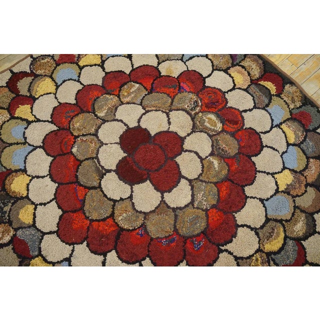 1940s 1940s Multi Floral Folk Art Penny Antique American Hooked Rug 4' 0''x4' 0'' Woven Wool Carpet For Sale - Image 5 of 12