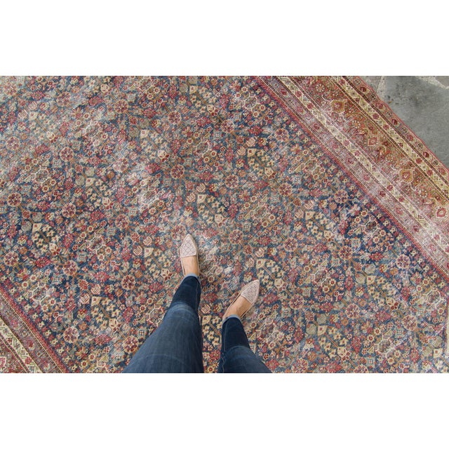 1900s Antique Allover Blue Maroon Floral Design Hand-Knotted Rug - 8’7” X 12’8” For Sale In Los Angeles - Image 6 of 10