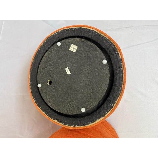 Pair of Cylindrical Swivel Ottomans in Orange For Sale - Image 11 of 12