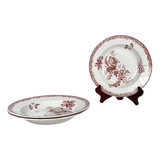 19th Century Fontange Soup Plates in Red from Sarreguemine, Set of 3 For Sale