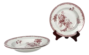 19th Century Fontange Soup Plates in Red from Sarreguemine, Set of 3
