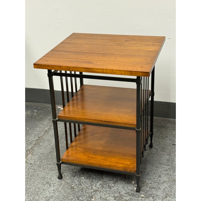 Industrial Iron + Wood Three Tier Side Table For Sale - Image 11 of 12