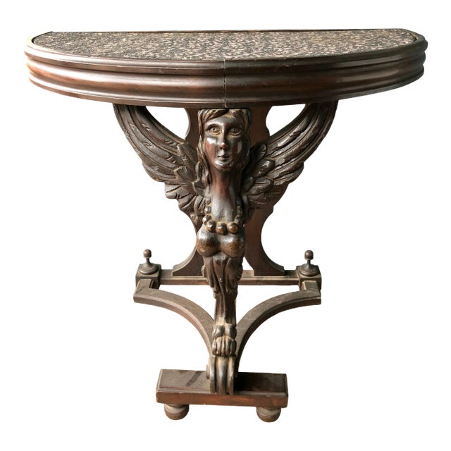 19th Century Carved Mahogany Half Moon Shaped Console Table For Sale