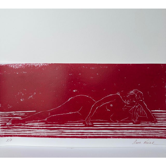 “Nude on the Sofa” Original Hand-Pulled Linocut Nude Figure Limited Edition of 3 Art by Anna Novick. Hand Signed and Numbered 3/3 For Sale - Image 4 of 9