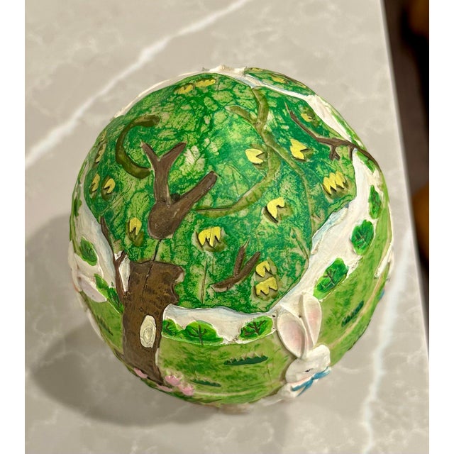 Hand Painted, Carved Resin Easter Egg With Bunny Garden Scenes For Sale - Image 9 of 9