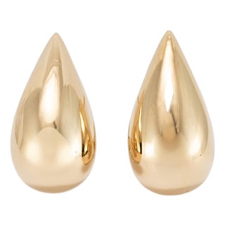 Vintage Fred Paris 18k Yellow Gold Large Teardrop Clip-on Earrings, A Pair For Sale