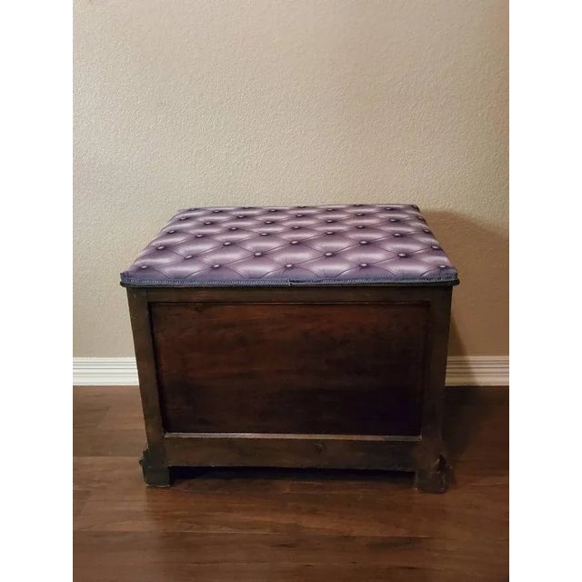 Antique French Oak Coffer Blanket Chest Storage Bench With Modern Trompe L’oeil Faux Cushioned Seat For Sale - Image 9 of 12