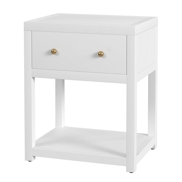 White Nora 21 in. W Rectangular Wood 1 Drawer Small Nightstand with Lower Open Shelf, Textured White For Sale - Image 8 of 8