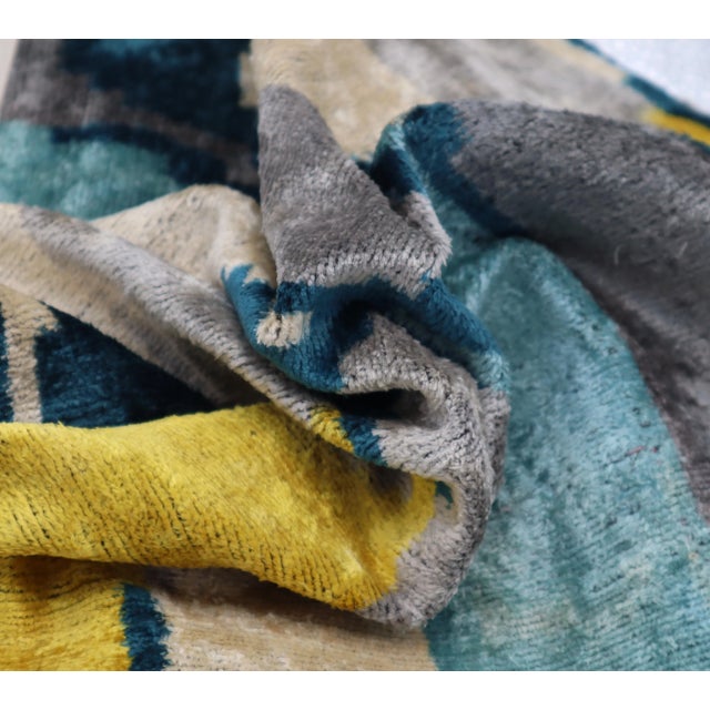 Blue Contemporary Multi Color Handmade Velvet Throw Pillow & Down Insert For Sale - Image 8 of 10