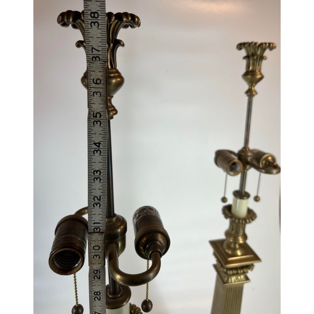 Vintage Decorative Crafts Inc. Fluted Columns Corinthian Capitals Solid Brass Buffet 38" Table Lamps -a Pair For Sale - Image 9 of 12