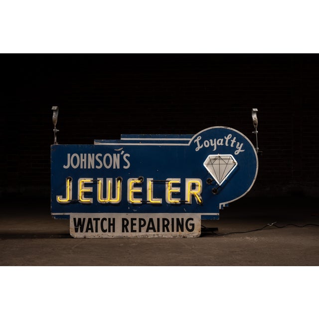 Vintage "Johnson's Jeweler-Watch Repairing" Double-Sided Neon Sign For Sale - Image 4 of 17
