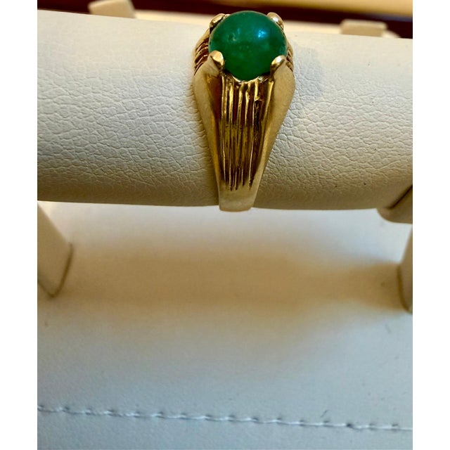 1 Ct Oval Emerald Cabochon 18 Kt Yellow Gold Ring Vintage Men Size 8 For Sale - Image 18 of 18
