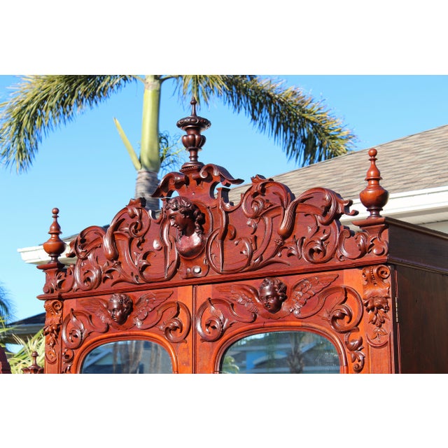 Brown Monumental 19th Century Rococo Revival Bedroom Set – Hand Carved Queen Bed & Armoire – Museum Quality For Sale - Image 8 of 18
