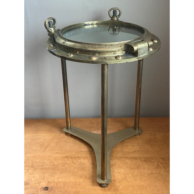 Industrial Vintage Maritime Brass Porthole Accent Table For Sale - Image 3 of 12