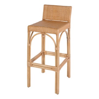 Serienna 30 in. Seat Height Rectangular Rattan Low Back Bar Stool, Natural Rattan For Sale