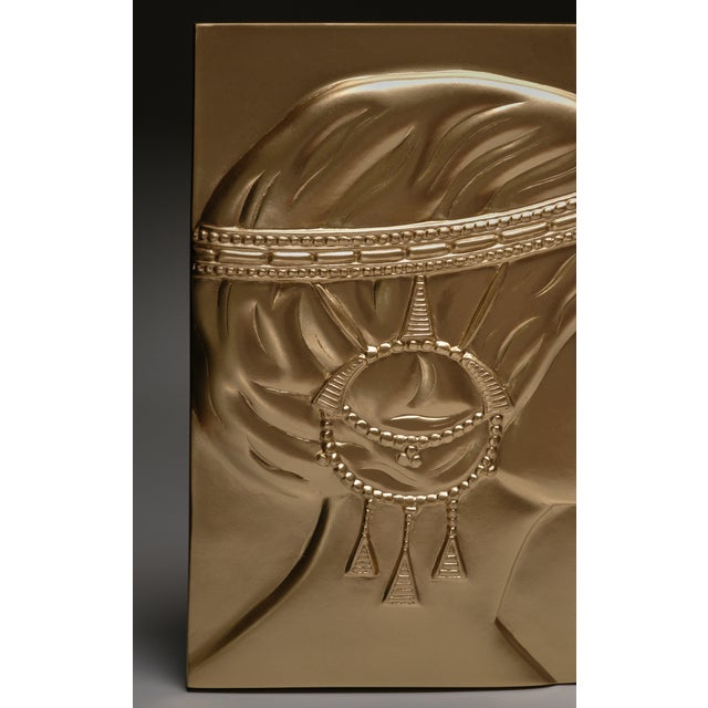 Pair of Secessionist Reliefs Made After Georg Klimt, Sculptural Golden Bas Relief With Female Profiles, Wall Object For Sale - Image 6 of 18