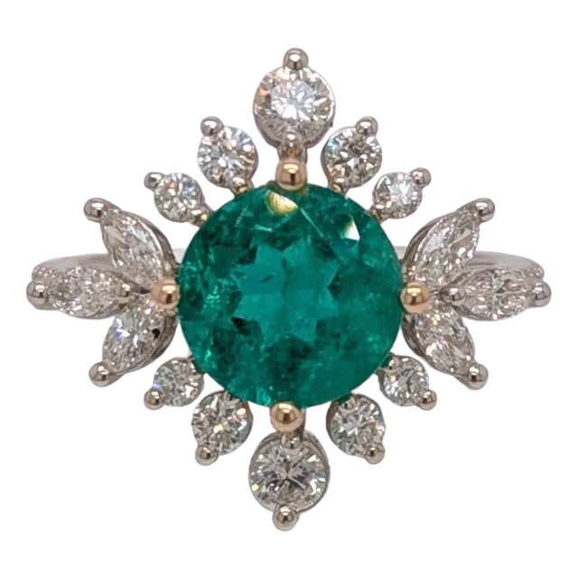 Gia Certified 2.2ct Colombian Emerald Ring W Natural Diamond Accents in 14k Gold, Size 7.5 For Sale