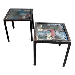 Reclaimed Wood and Iron Bedside Tables, Set of 2 For Sale