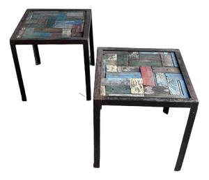 Reclaimed Wood and Iron Bedside Tables, Set of 2