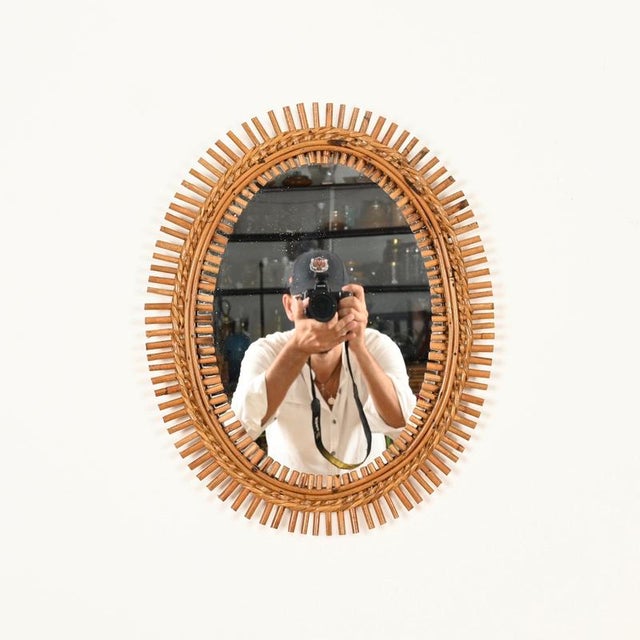 Organic Oval Mirror in Bamboo, Rattan and Wicker by Franco Albini, Italy, 1960s For Sale - Image 9 of 11