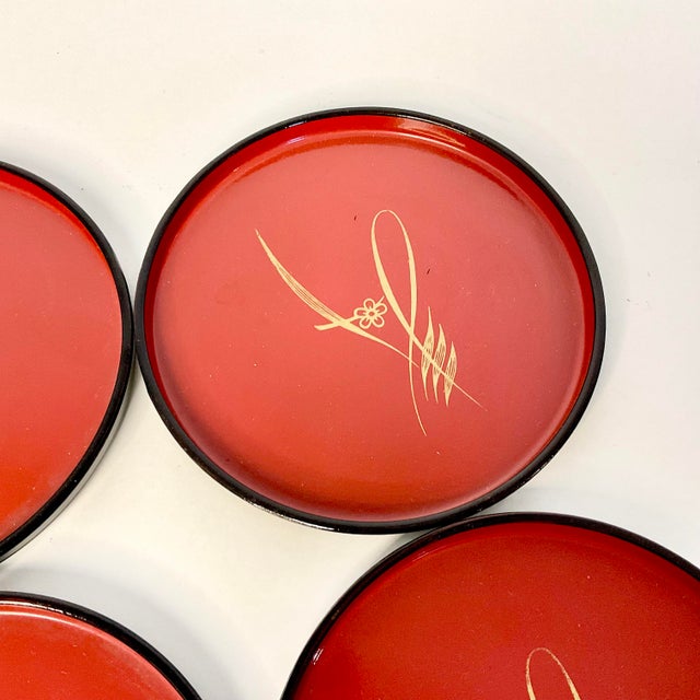 Mid 20th Century Asian Chinoiserie Boho Chic Large Bakelite Coasters - Set of 4 For Sale - Image 4 of 8