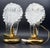 Pair of table lamps with Murano glass leaves. The two attached leaves give the two lights the shape of a swan. Design...