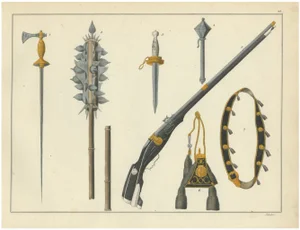 Friedrich Martin von Reibisch, Medieval Axes, Maces, Daggers and Fire Arm, 1842, Lithograph on Paper