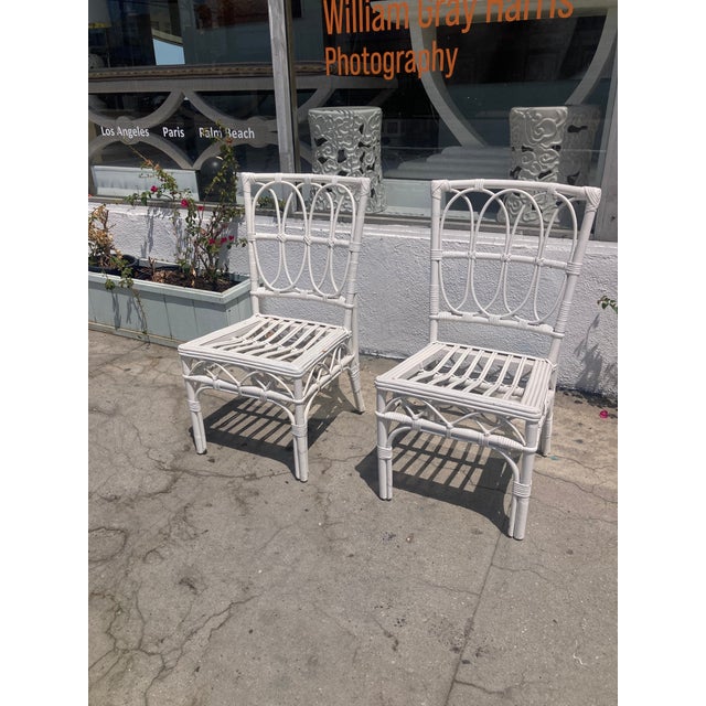 Ficks Reed Ficks Reed White Rattan Side Chairs - A Pair For Sale - Image 4 of 11
