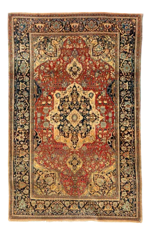 Antique Persian Red Light Blue Navy Blue Floral Mohtasham Kashan Rug circa 1880s