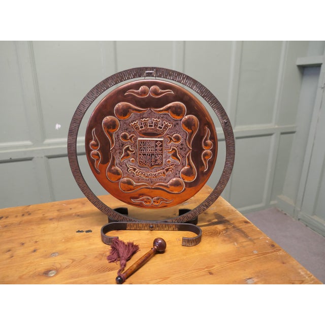 Hand Hammered Basque Copper and Iron Table Gong The copper Gong is suspended in an iron stand, the gong has the coat of...