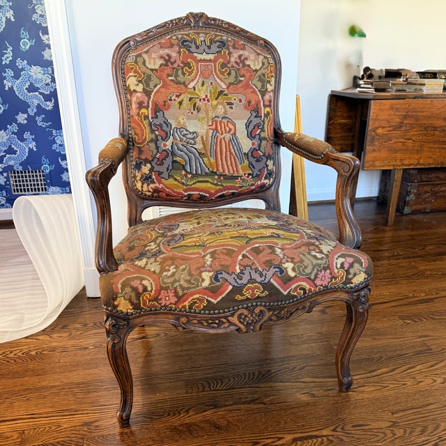 Wood Antique Jacobean Needlepoint Chair For Sale - Image 7 of 7
