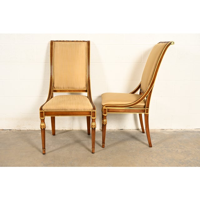 Karges French Regency Louis XVI Carved Walnut and Gold Gilt Dining Chairs | Set of Eight For Sale In South Bend - Image 6 of 16
