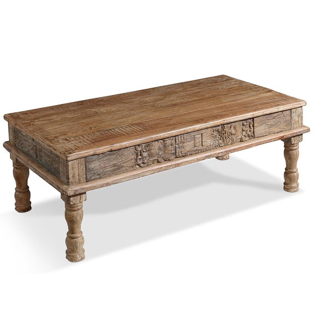 Wood Carved Takhat Coffee Table, 1940s For Sale - Image 7 of 7