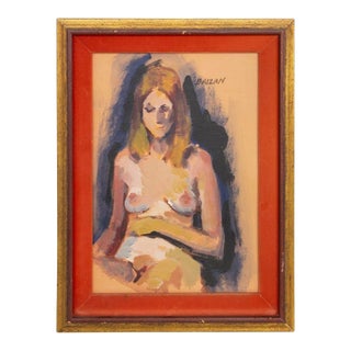 Female Nude Painting by Baizan, 12.75" X 16.5" For Sale