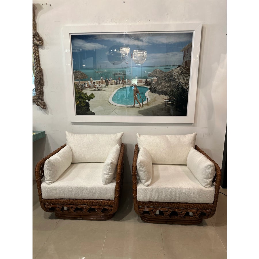 Pair Danny Ho Fong Tanganika Tropi-Cal Club Lounge Chairs Basket